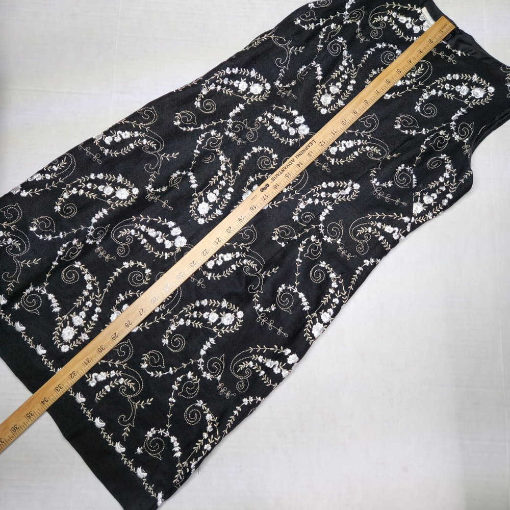 Black Linen Embroidered Paisley Dress Elegant Vtg Romantic Size 8P Liz Claiborne - Picture 8 of 12